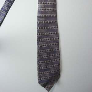 Moschino Purple Grey Silk Tie Teddy Bear Logo Pattern Necktie